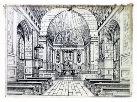 L'intérieur de l'ancienne église Saint-Pierre (milieu XIXème siècle)