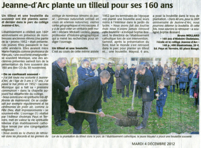 Le Courrier de l'ouest dans son édition du 4 décembre relate le 160ème anniversersaire