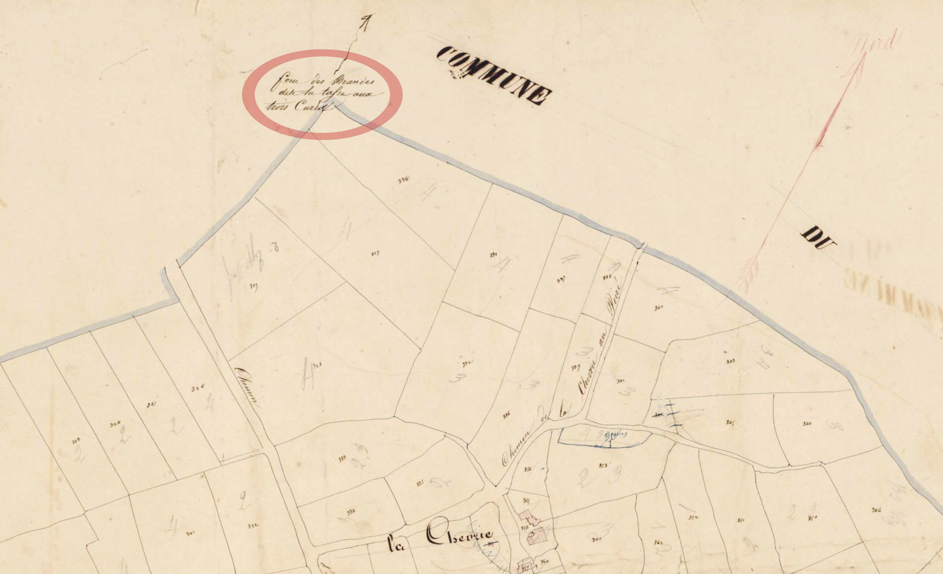 Détail du cadastre de La Génétouze, 1837, Section B1 du Bourg (A.D. 85, 3P_098_AD_005)