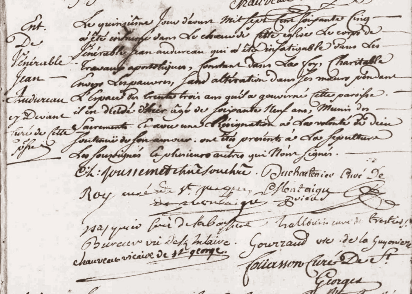 L'acte de sépulture de l'abbé Audureau (A.D. 85)